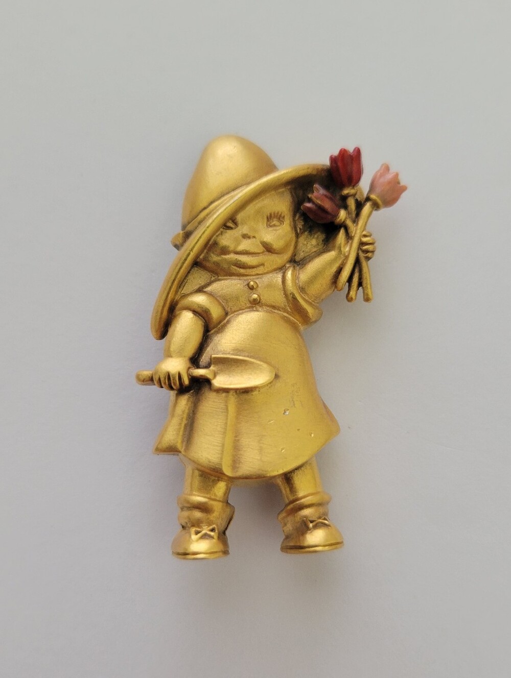 Vintage Signed New York Botanical Garden Brooch Pin Girl Tulip Flower Gold Tone